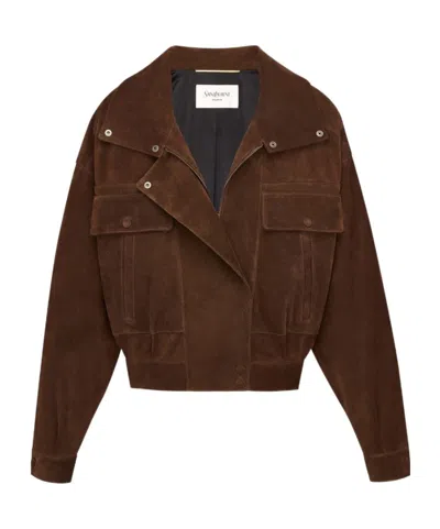 Saint Laurent Jacket In Vintage Split Leather In Brown