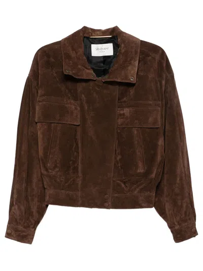 Saint Laurent Jacket In Vintage Split Leather In Brown