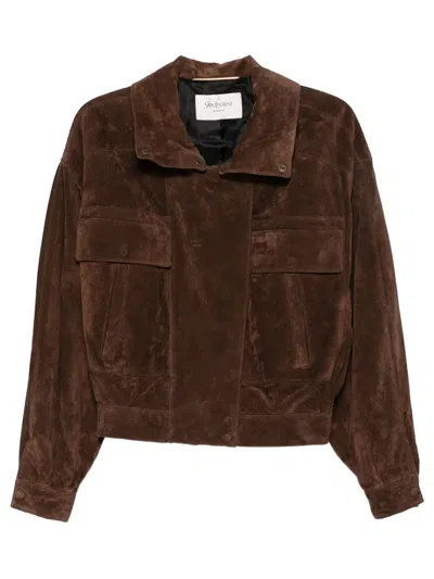 Saint Laurent Jacket In Vintage Split Leather In Orange