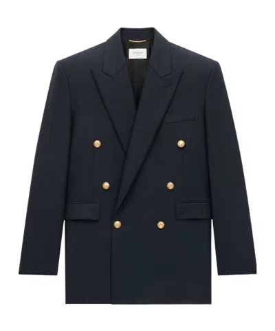 Saint Laurent Jacket In Wool Chiné In Marine