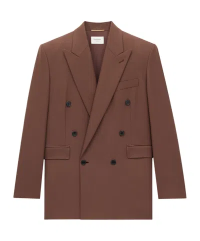 Saint Laurent Jacket In Wool Gabardine In Brown