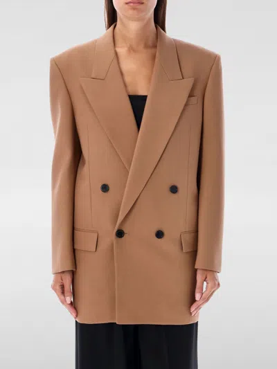 Saint Laurent Double-breasted Wool-gabardine Blazer In Brown