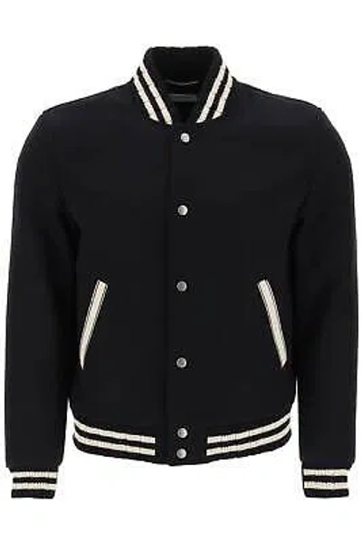 Pre-owned Saint Laurent Jacket Teddy Wool Logo Pel 625918y180w Black Sz.48 1000