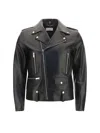 Saint Laurent Black Biker Jacket With Zipped Pockets In Smooth Leather Man