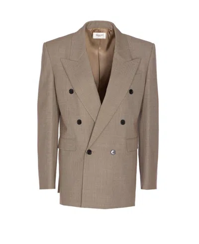 Saint Laurent Beige Double-breasted Jacket With Peak Revers In Wool Woman