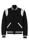 Saint Laurent Men Teddy Varsity Bomber Jacket In Black