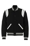 Saint Laurent Men Teddy Varsity Bomber Jacket In Black