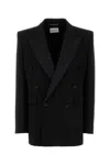 Saint Laurent Black Double-breasted Jacket With Peak Revers And Double Vent On The Rear In Wool Woman