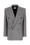 Saint Laurent Embroidered Wool Blazer In Gray