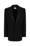 Saint Laurent Wool Blazer With Structured Shoulders And Flap Pockets In Black