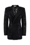 Saint Laurent Satin-trimmed Guipure Lace Tuxedo Jacket In Black