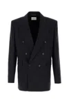 Saint Laurent Men Embroidered Flannel Blazer In Black