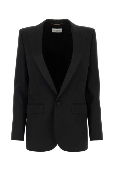 Saint Laurent Womans Black Gabardine Single-breasted Blazer