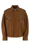 Saint Laurent Leather Jacket With Elasticated Hem And Long Sleeves In Brown
