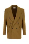 Saint Laurent Tailored Wool Blazer Featuring Peak Lapel In Brown