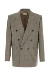 Saint Laurent Embroidered Wool Blazer In Brown