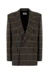 Saint Laurent Brown Double-breasted Jacket With Notched Revers And All-over Check Motif In Wool Woman In Brown