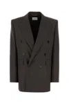 Saint Laurent Wool Blazer With Notched Lapels And Padded Shoulders In Gray
