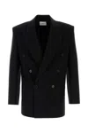 Saint Laurent Men Embroidered Flannel Blazer In Stripped