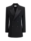 Saint Laurent Padded Shoulders Double-breasted Blazer Dress In Black
