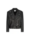 Saint Laurent Black Biker Jacket With Classic Lapels And Asymmetric Zip On The Front In Hammered Lea In Blue