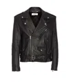 Saint Laurent Black Biker Jacket With Classic Lapels And Asymmetric Zip On The Front In Hammered Lea In Blue
