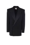 Saint Laurent Black Double-breasted Jacket With Peak Revers And Double Vent On The Rear In Wool Woman In Black