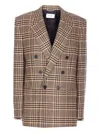 Saint Laurent Double-breasted Checked Silk And Cashmere-blend Blazer In Neutral