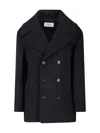 Saint Laurent Double-breasted Wool Peacoat In Black