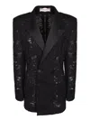Saint Laurent Guipure Lace Tuxedo Jacket Structured Shoulders In Black