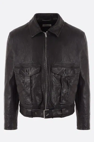 Saint Laurent Balloon Bomber Jacket In Lambskin Leather In Black