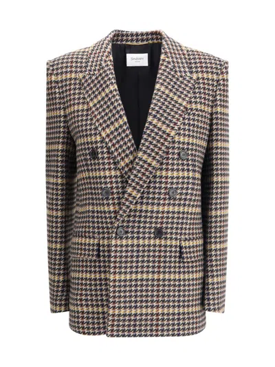 Saint Laurent Double-breasted Wool Jacket In Brown