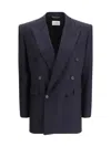 Saint Laurent Long Wool-gabardine Blazer In Blue