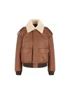 Saint Laurent Bomber Jacket In Hammered Leather And Shearling In Brown