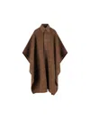 Saint Laurent Plaid Cape In Brushed Wool In Brown