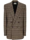 Saint Laurent Brown Double-breasted Jacket With Notched Revers And All-over Check Motif In Wool Woman In Brown
