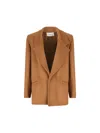 Saint Laurent Brown Coat With Classic Lapels And Shoulder Pads In Virgin Wool Woman In Multicolor