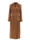 Saint Laurent Suede Trench Coat In Neutral
