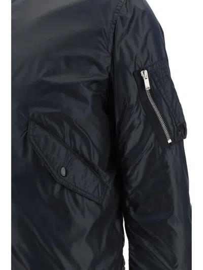 Saint Laurent Ribbed Nylon Bomber Jacket With Utility Pocket In Noir Brillant