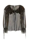 Saint Laurent Multicolor Off-shoulder Blouse With Drawstring Poet Sleeves In Silk Blend Woman In Printed