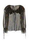 Saint Laurent Multicolor Off-shoulder Blouse With Drawstring Poet Sleeves In Silk Blend Woman In Printed