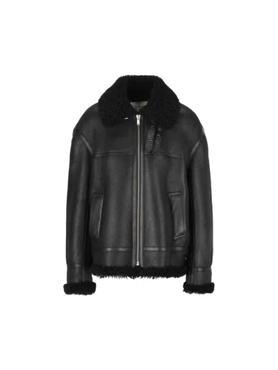 Saint Laurent Leather Bomber Jacket In Noir