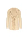 Saint Laurent Beige Blouse With V Neck And Ruffles On Front And Rear In Silk Woman In Brown