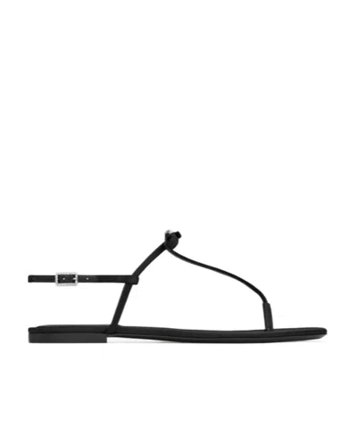 Saint Laurent Jackie Crepe Flat Sandals In Black