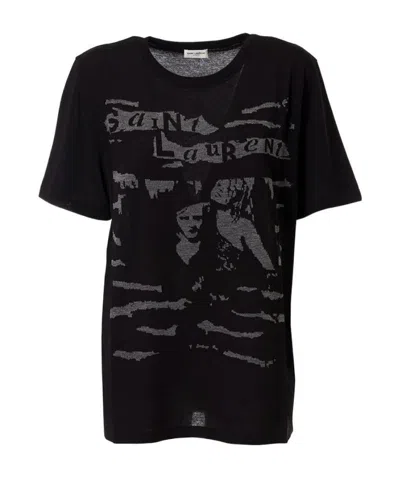 Saint Laurent Jacquard Logo Crew Neck T-shirt In Black