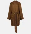Saint Laurent Belted High-collar Dress In Patterned Fabric In Brown