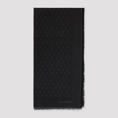 Saint Laurent Jacquard Monogram Scarf - 140cm X 200cm In Black