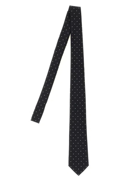 Saint Laurent Silk Jacquard Polka Dot Necktie In Black