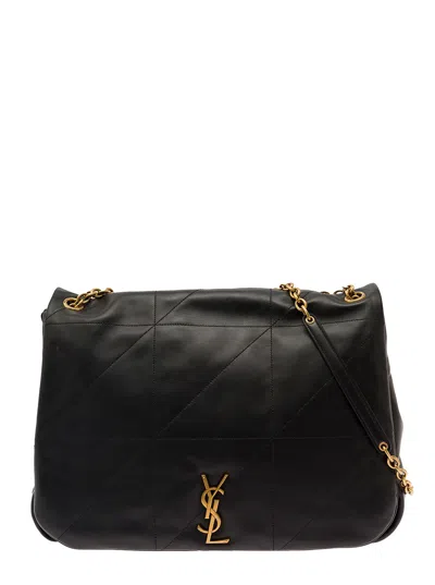 Saint Laurent 'jamie 4.3' Maxi Black Shoulder Bag With Cassandre Detail In Quilted Leather Woman