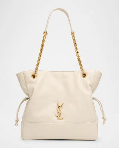 Saint Laurent Jamie 4.3 Small Ysl Tote Bag In Quilted Leather In White